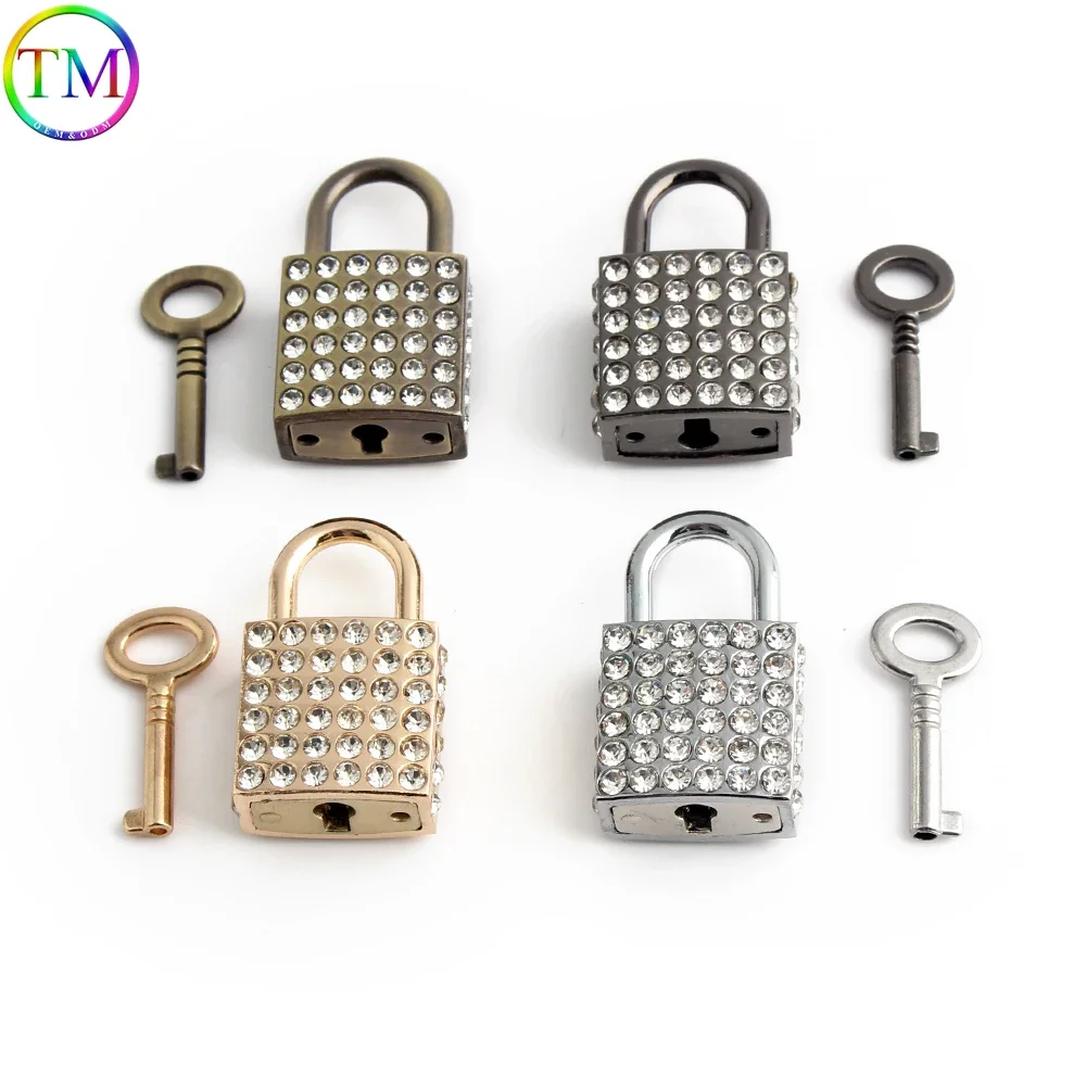 5-20Sets 23x37mm Alloy Keys Padlock For Handbag Bags Twist Turn Mortise Latch Clasps Jewelry Locks Chain Pendants Accessories