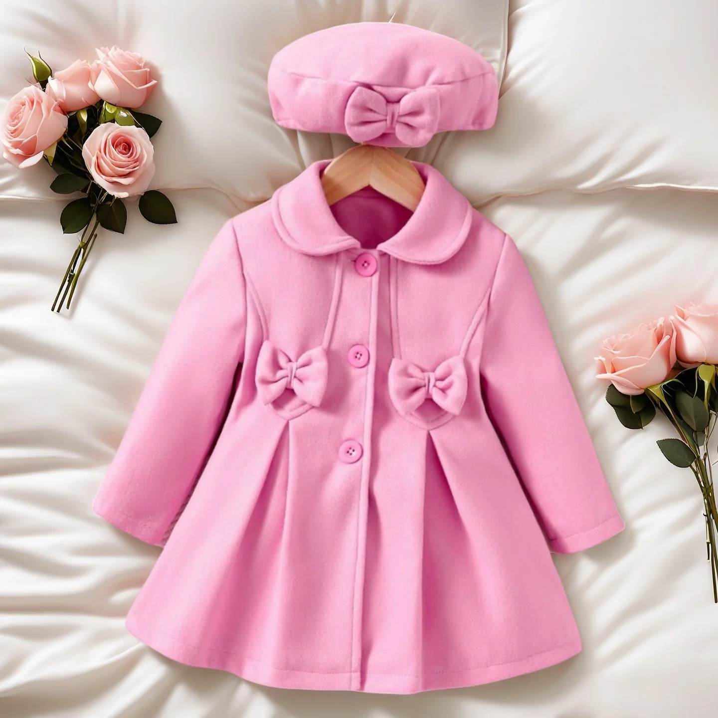 

Baby Girl Clothing Kids Girl Winter Lapel Plush Jacket &Coat With Hat 2 Pcs Set Baby Outerwear Children Outer Garment For 2-7Y