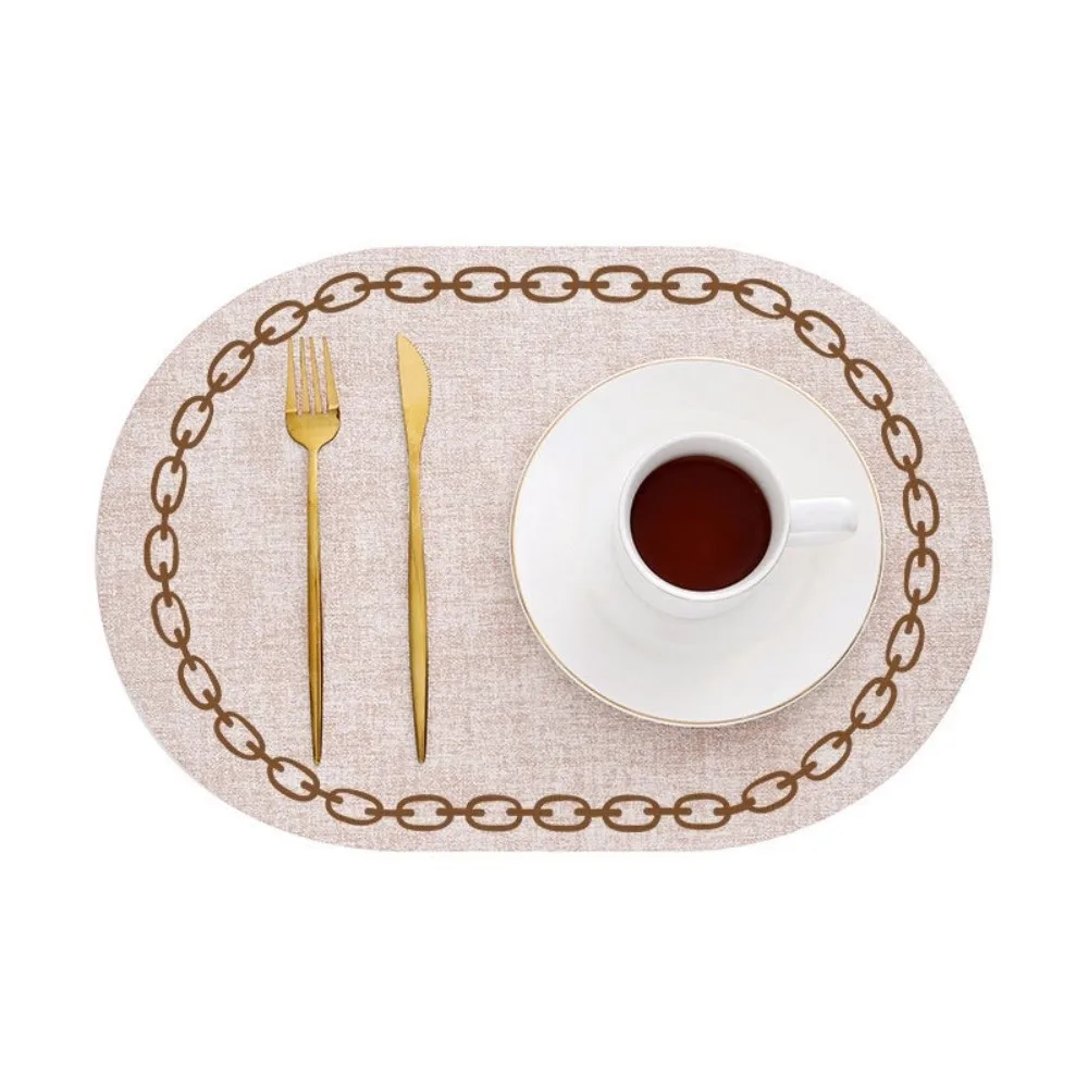 Oil Proof Chain-printed Oval Placemats Oval Shape Waterproof Waterproof Placemat Wipeable Washable Table Placemats Dining Table