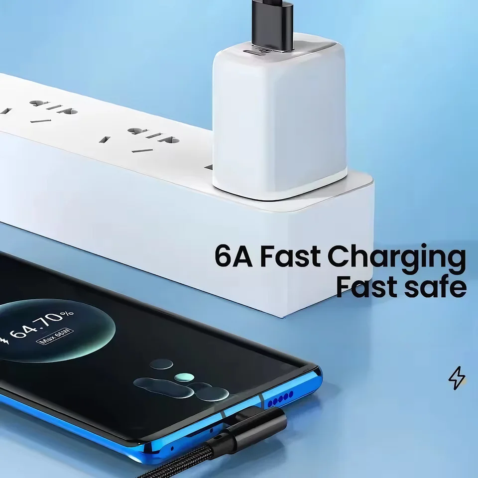 90° Elbow Type C USB Quick Charging Nylon Cable For iPhone 15 16 17 Xiaomi 15 Redmi Note 12 13 POCO X7 Pro Huawei P60 Honor 400