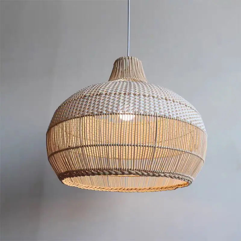 

Japanese wicker pendant light hand-woven organic birdcage Lamp living room bedroom Restaurant Kitchen dining table hanging lamp