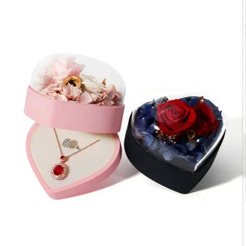 Preserved Rose Jewelry Heart Box for Valentine's Day Gift Birthday Aniversary Gift box