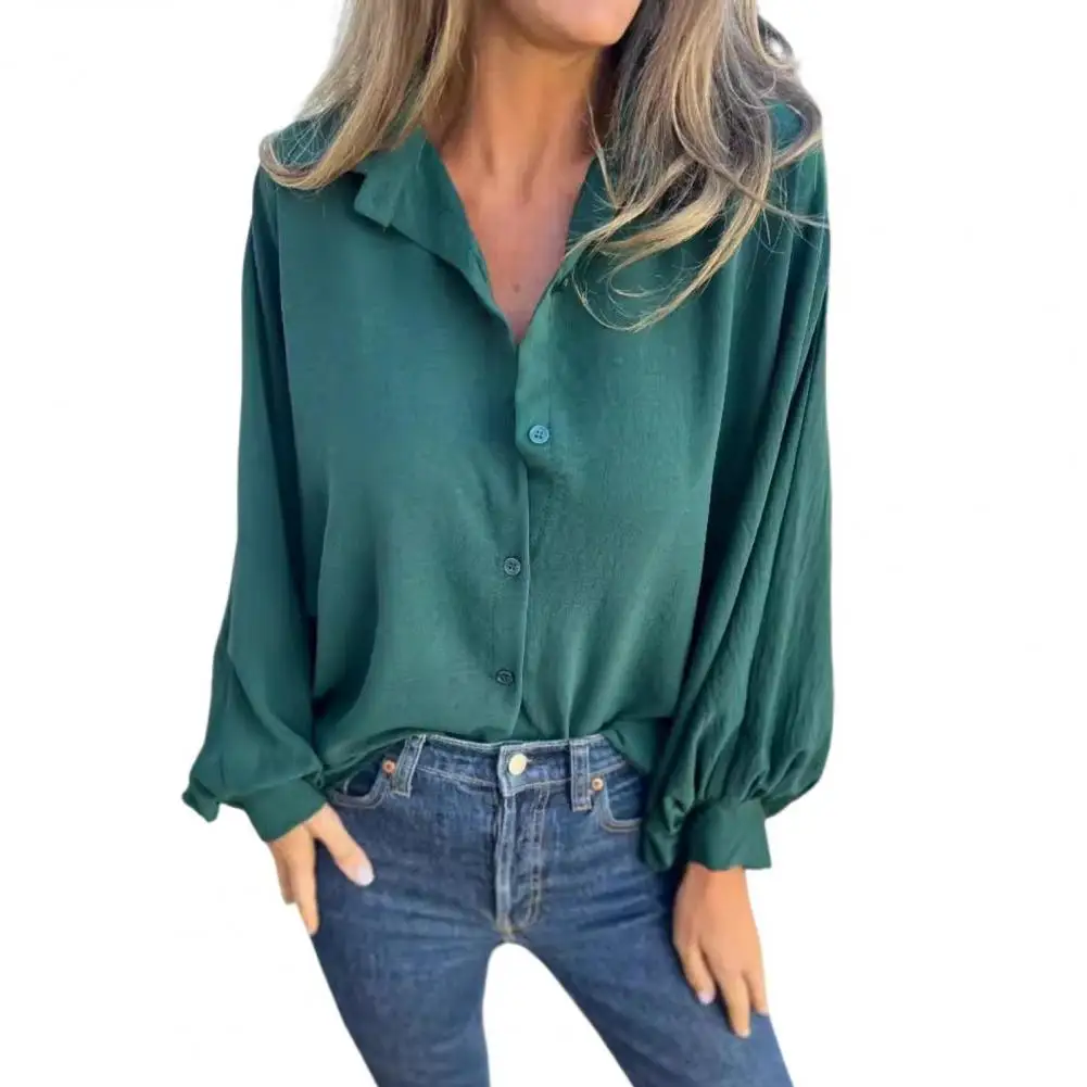 Long Sleeve Button-down Shirt Women Full Button Shirt Elegant Office Work Blouses Ice Silk Wrinkles Shirt Satin Faux for Women