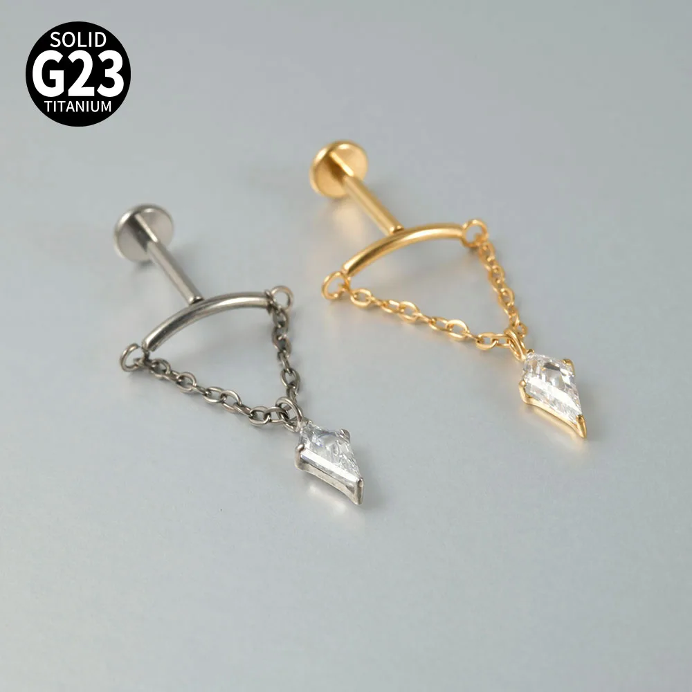 Solid Titanium Curved Bar Pendant Chain Dangle Earrings