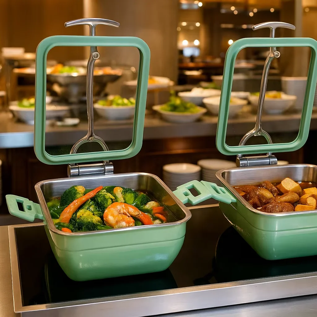Luxurious buffet food heater, non-electric hydraulic friction plate for hotel, restaurant, banquet. food safe, easy to clean,
