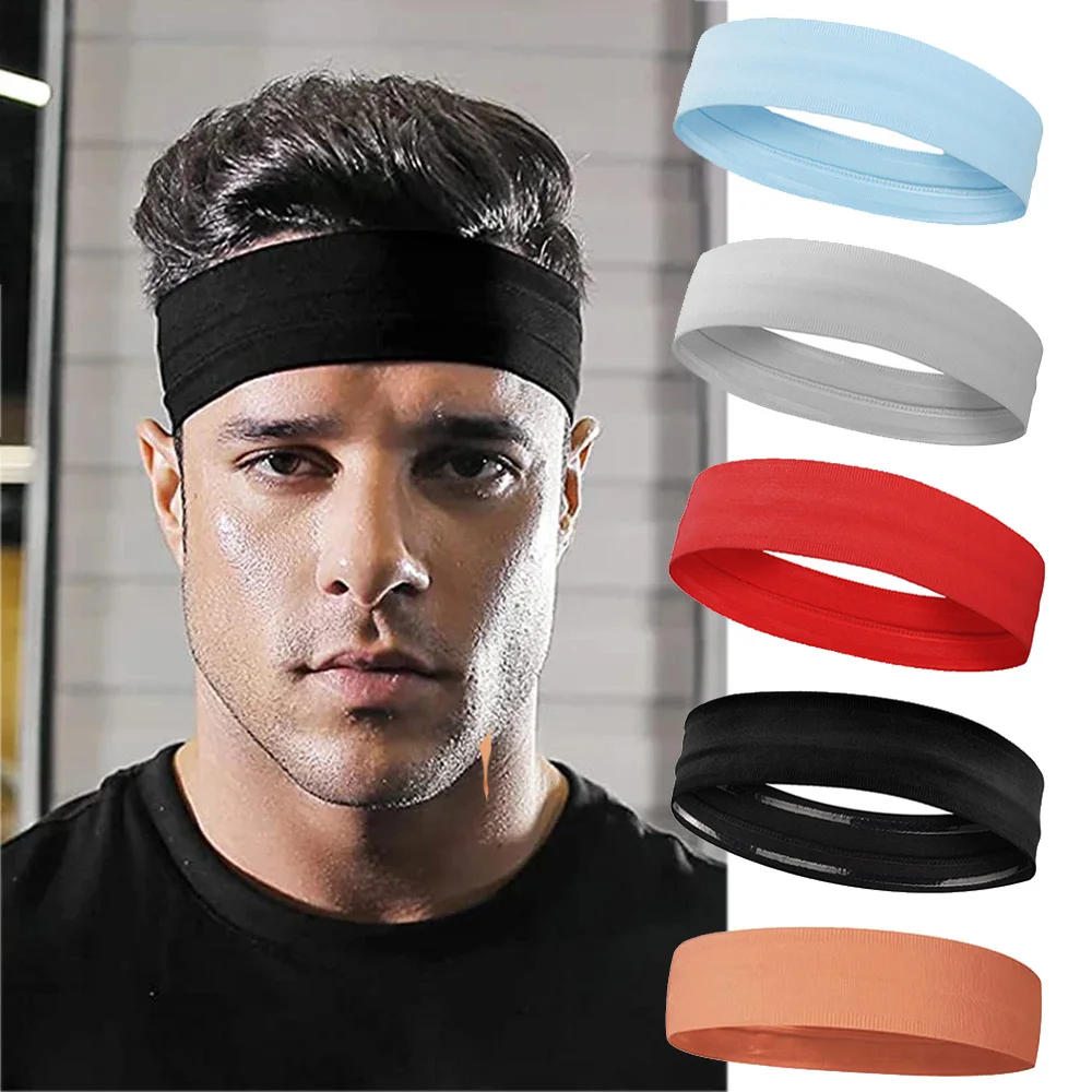 Men Sport Elastic Headbands Thick Non-Slip Sweatband Sports Gym Headband Women Men Breathable Basketball Fitness Yoga Hair Band