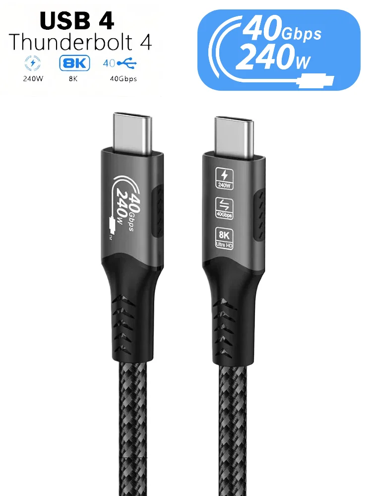 Kabel USB4 Thunderbolt 4, 40 Gb/s, 8K przy 60 Hz, 100 W, PD, kabel do szybkiego ładowania i przesyłania danych, typ C – C, do laptopa MacBook Pro, stacji dokującej i dysku SSD. — zdjęcie produktu 7