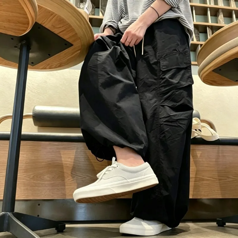 Hose, lässig, Vintage-Stil, einfarbig, weites Bein, Damen, Herbst/Winter, Kordelzug in der Taille, für den Alltag, Outdoor, Cargohose, Freizeitkleidung. – Detail 3