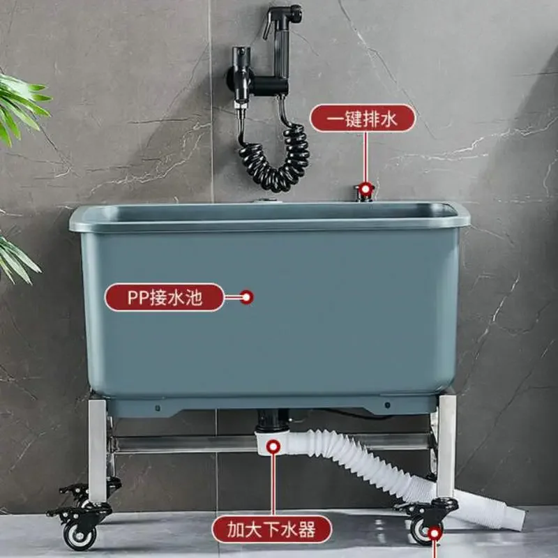 New PP Plastic Mop Pool Bucket Basin Sink with Casters and Faucet Sewer for Balcony Bathroom Floor Cleaning