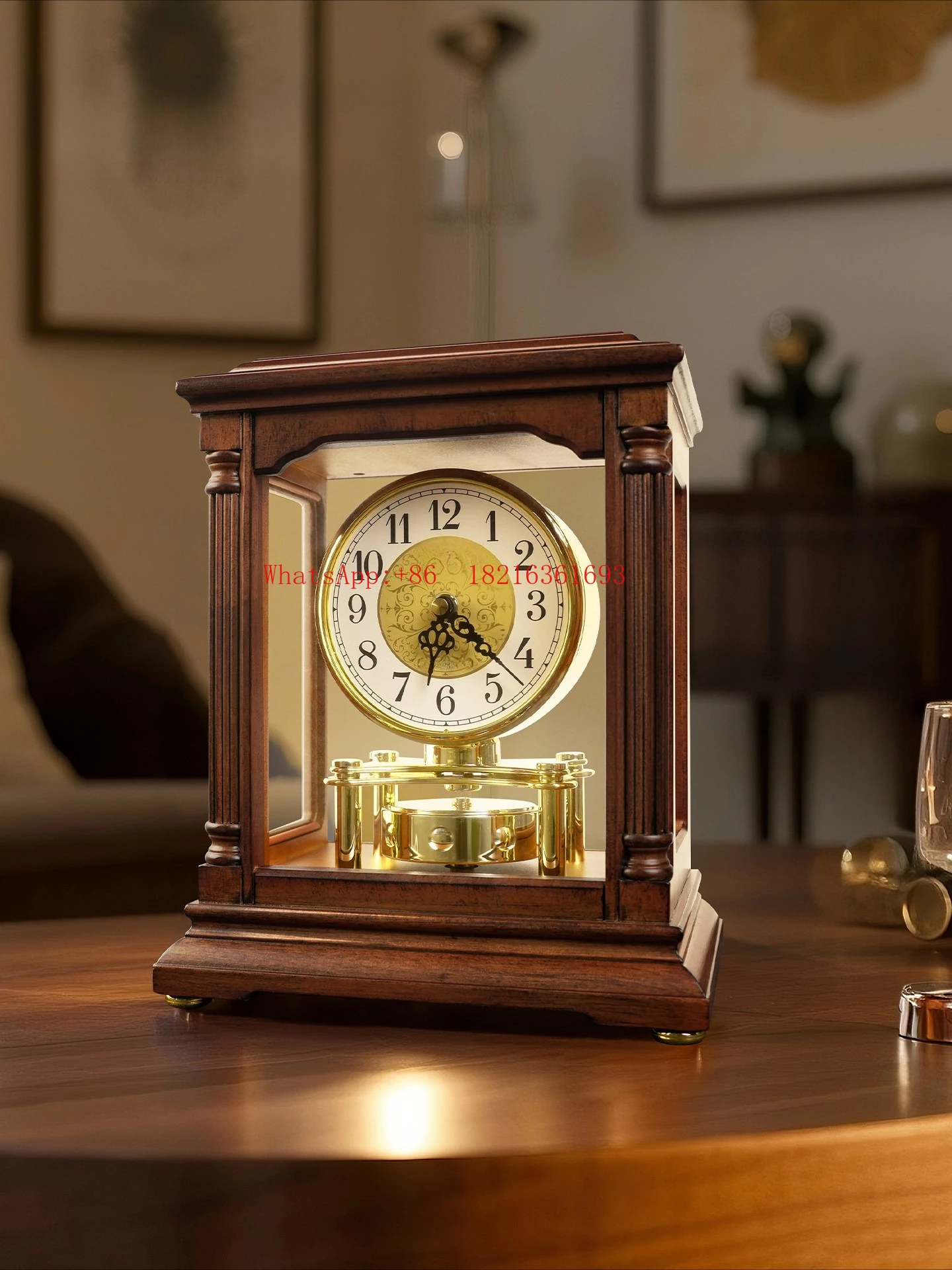 Living Room Home 2025 New Solid Wood Creative Chinese Retro Table Clock Placement Table Clock