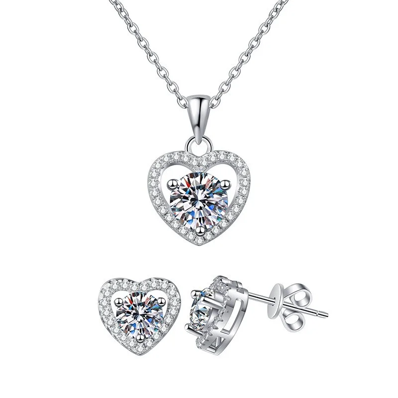 XL132 Lefei Fashion Trend Luxury Classic Moissanite Diamondset Design Lover Heart Earring Necklace Women 925 Silver Jewelry Gift