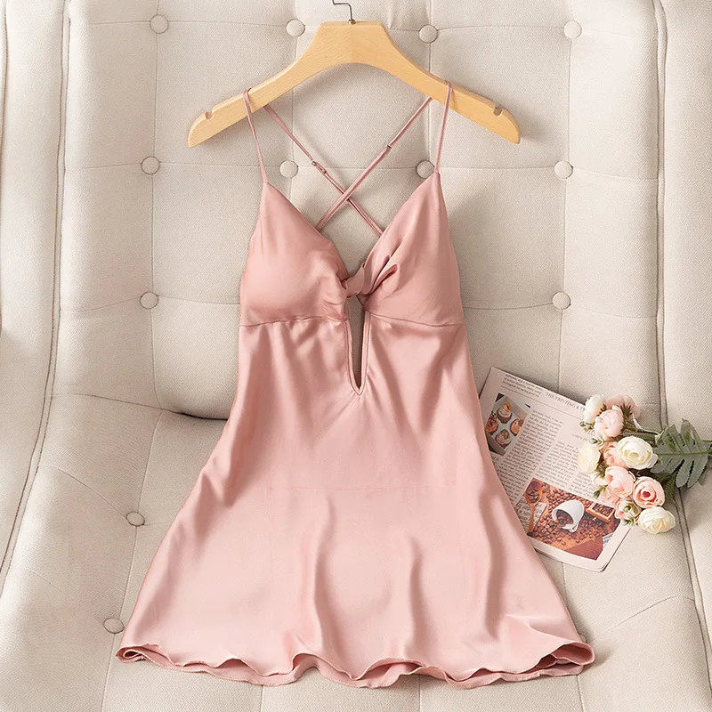 Sexy Chemise Nightgown Summer Women Sleepdress Satin Strap Nightwear Nighty Gown Lounge Wear Dress Sleepwear Lingerie