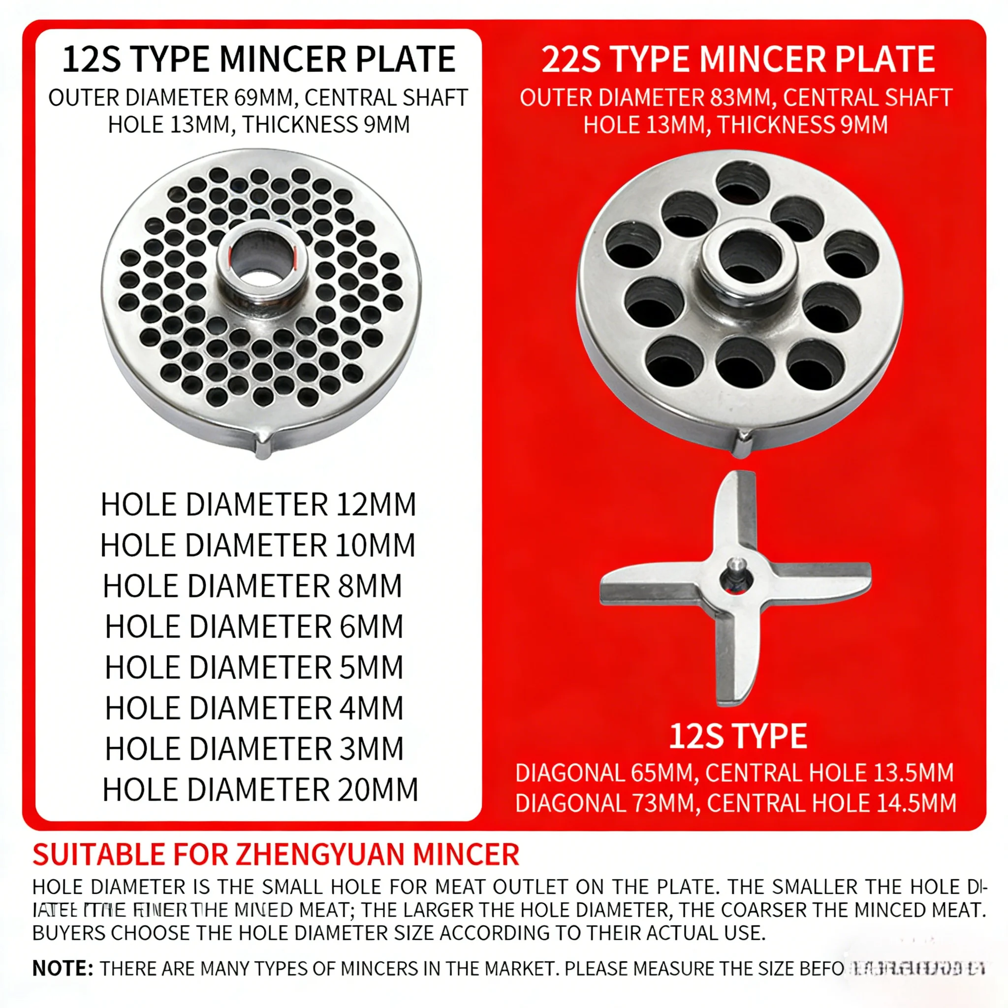 

Meat grinder Model 22s Stainless steel Round knife Orifice plate Discharge plate Accessories Model 12s Blade Cross knife