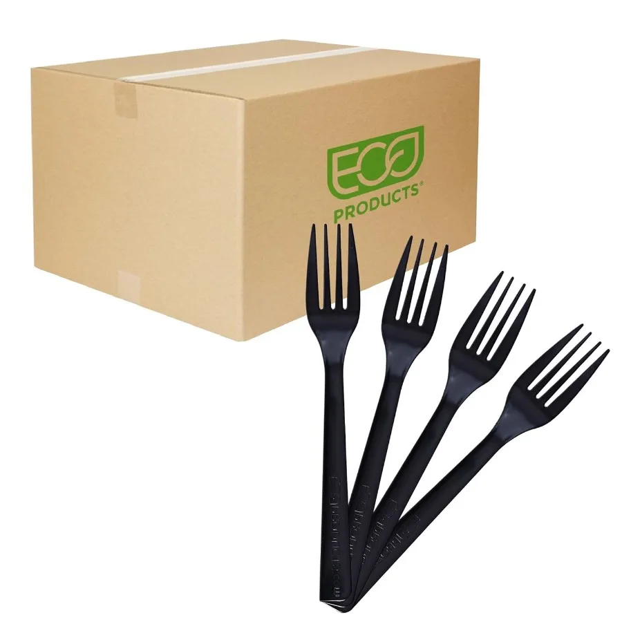 

EcoProducts Recycled Plastic 6" Forks Case of 1000 100% PostConsumer Recycled Content Cutlery Black Fork Heat Tolerance of 180°