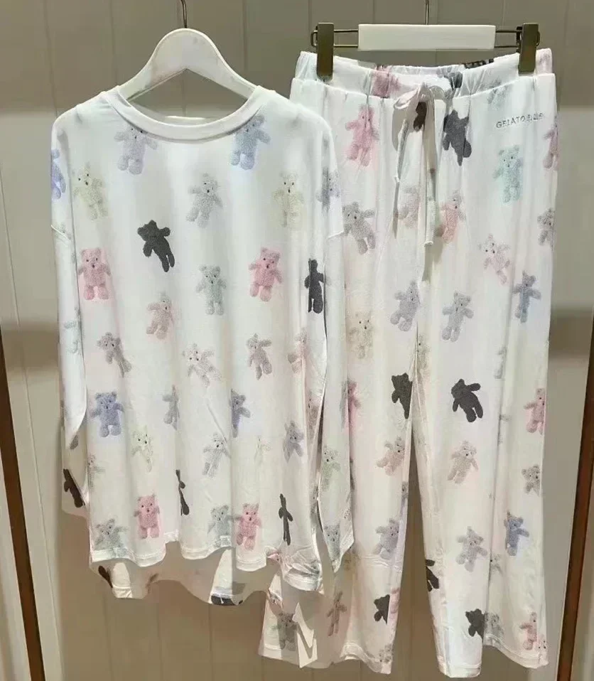 Room Wear Ladies Autumn Women's Pajamas Set Puppy Long Sleeves Trousers 40-65kg Wear （with tags）