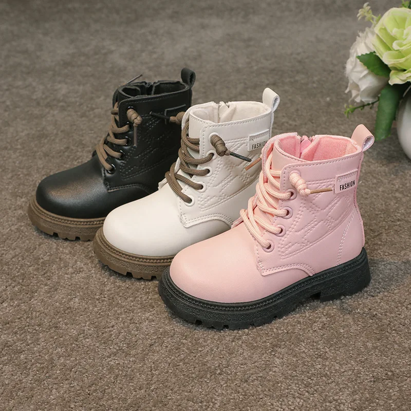 Bottes en cuir chaudes et coton pour enfants, bottes de rinçage pour enfants, semelle souple, baskets non ald pour garçons, bottes courtes pour étudiants, mode