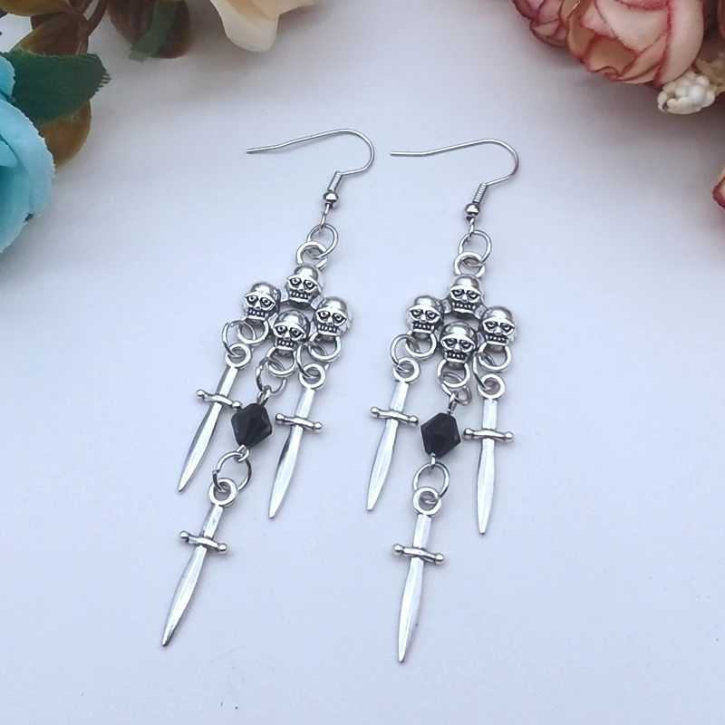 

Fashion Punk Style Earrings Skull Drop Earrings Sword Earrings For Women Birthday Gift Party Jewelry Halloween Horror Aretes