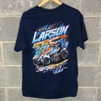 Men's Vintage Kyle Larson Dirt Track Midget Racing T-Shirt 100% Cotton Navy Blue Short Sleeve Tee Vibrant Racing Car Graphic