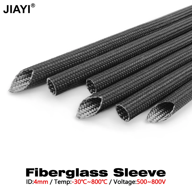 5 Meter Fiberglass Tube ID 4mm 800Deg.C Black Cable Sleeve Fiber Glass Sleeving Alkali Free Fiber Braided Insulation Sleeved