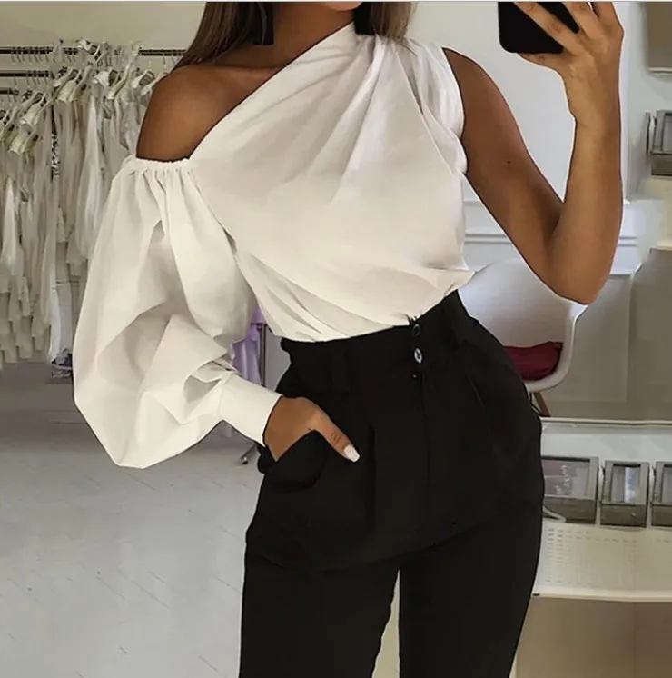 

2023 Fashion Women Summer Long Sleeve Tshirts Sexy Off Shoulder Balck Tops All-Match Casual Solid Elegant Plus Size New Blusas