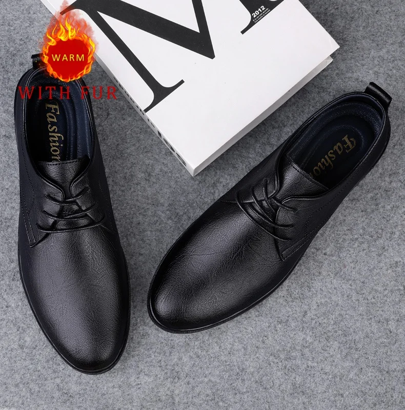 

Flat bottomed men's leather shoes Comfortable and minimalist style Work and Business Office Adult Shoes Plus size and Black