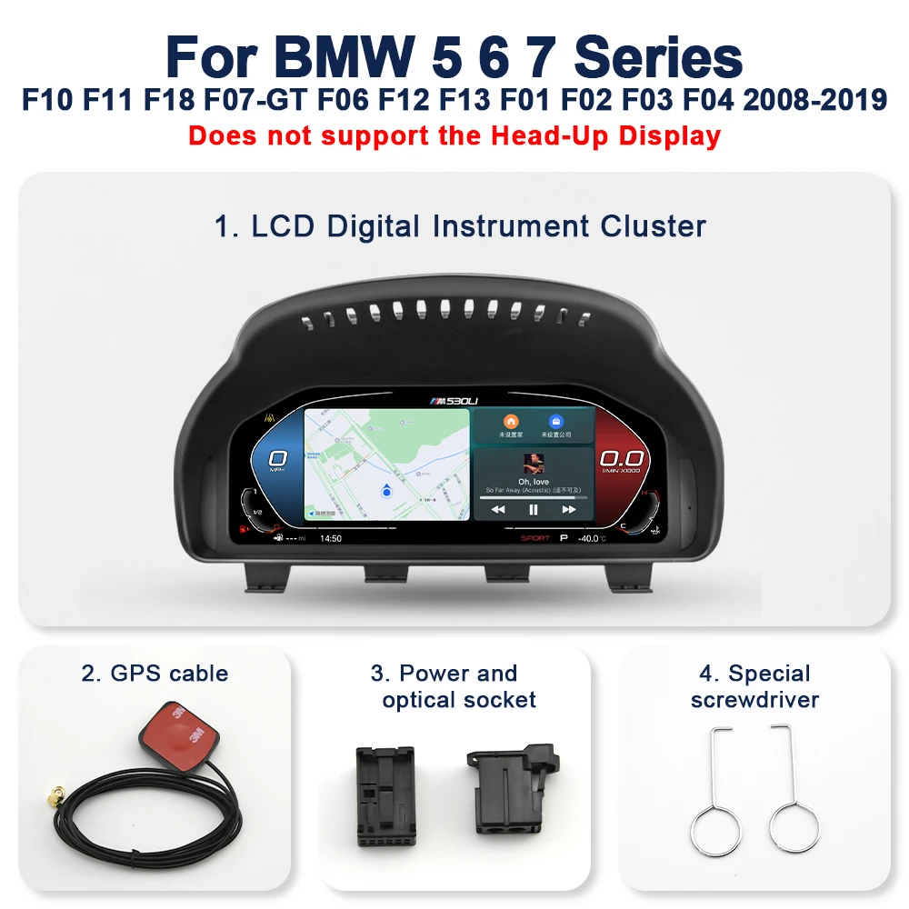 AUTOTOP 12.3 "Carplay Android Auto Digitale Instrumentenpaneel Voor BMW F10 F11 F18 F07 GT F06 F12 F01 F02 F03 F04 2008-2019, Navi - afbeelding 1