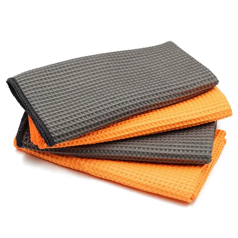 2PC 40x40cm Microfiber Car Wash Towels Water Drying Window Clean Wipes Auto Detailing Waffle Weave Kitchen Bath Glass Cleaning