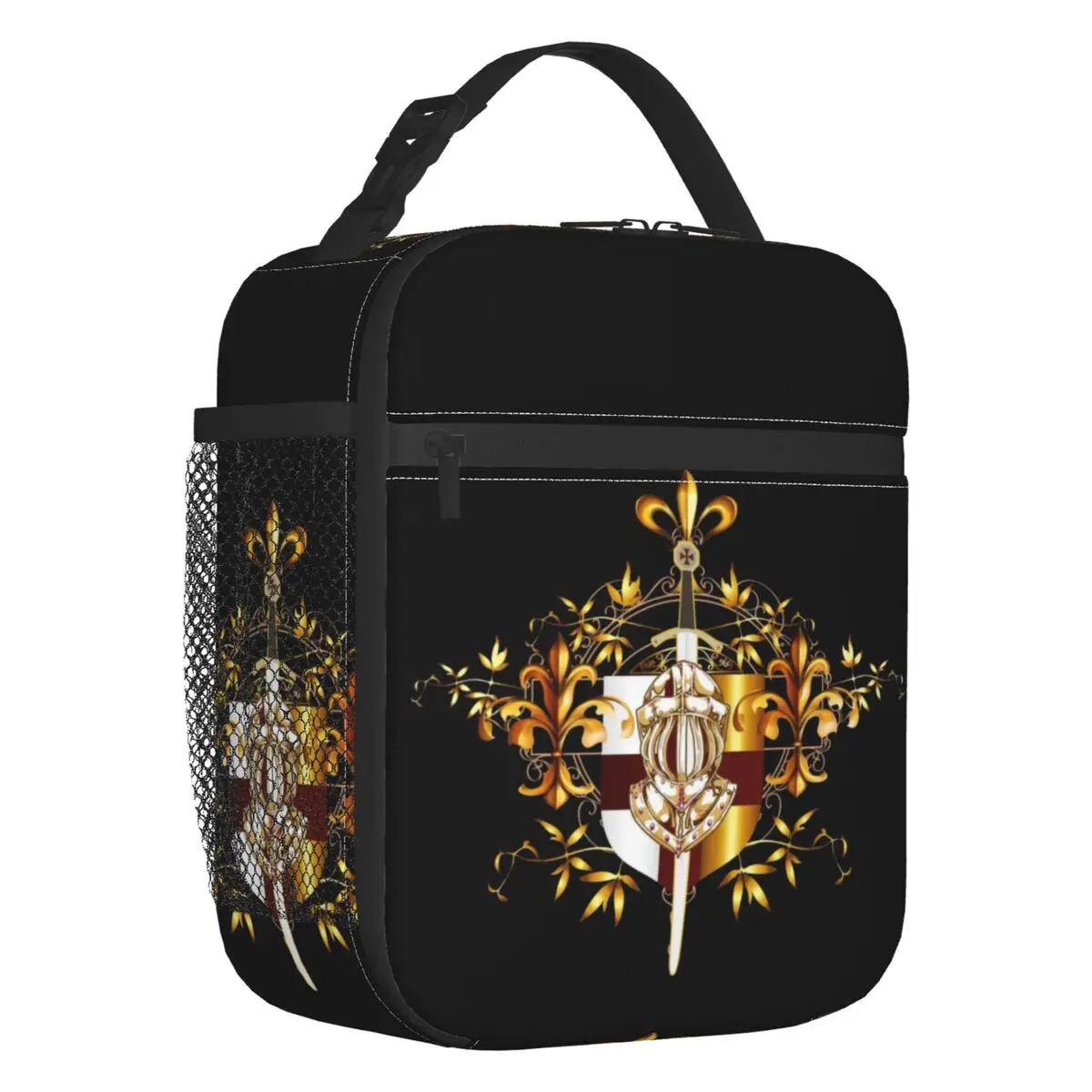 

Knights Templar Cross Shield Symbol Portable Lunch Box Medieval Sword Emblem Secret Thermal Cooler Food Insulated Lunch Bag Kids