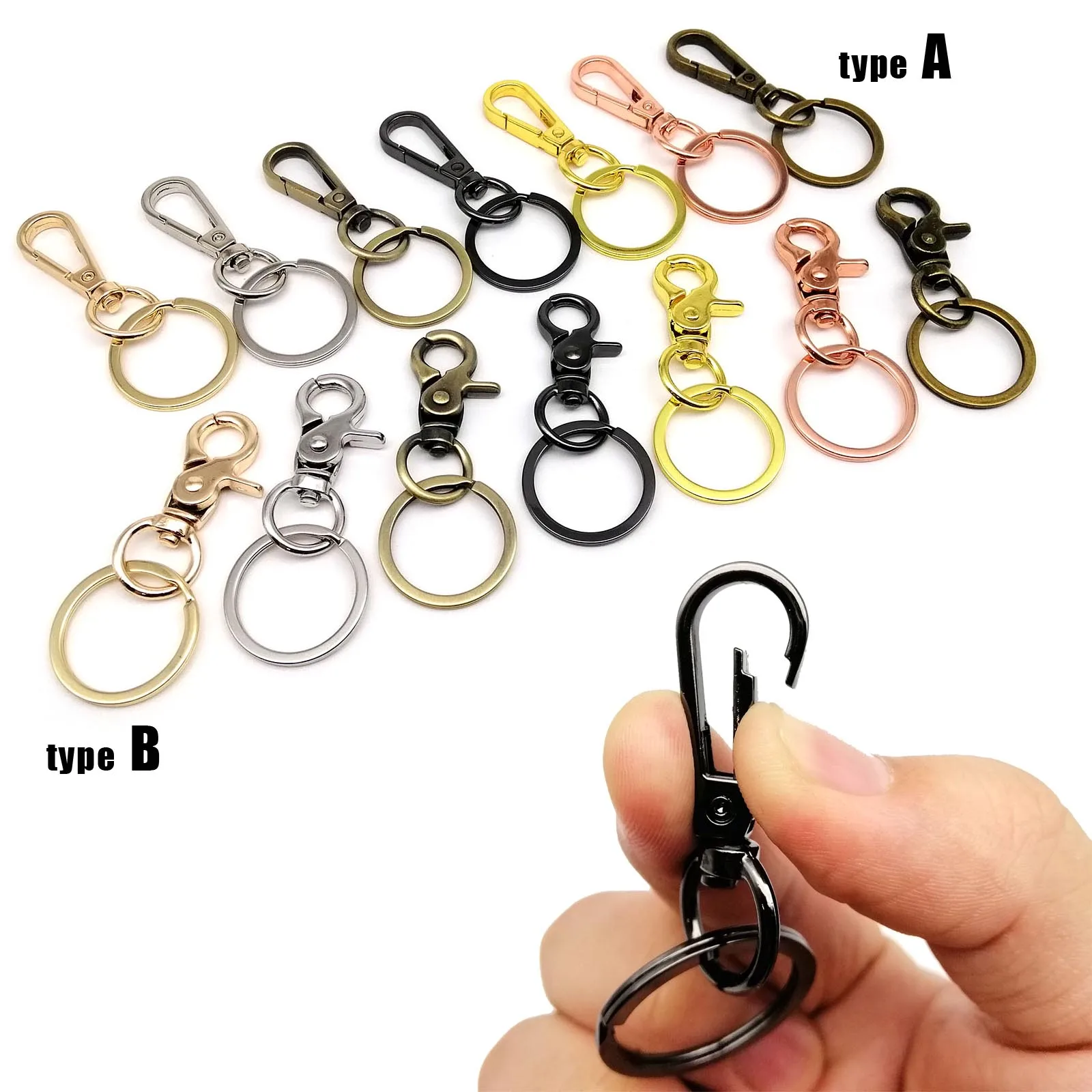 5 Stück drehbarer Hummer, Auto-Schlüsselanhänger, Schlüsselanhänger, Schlüsselanhänger, Verschluss, Clip, Trigger-Schnalle, Snap-Anhänger, Haken, geteilter Ring, 2 Typ, 7 Farben