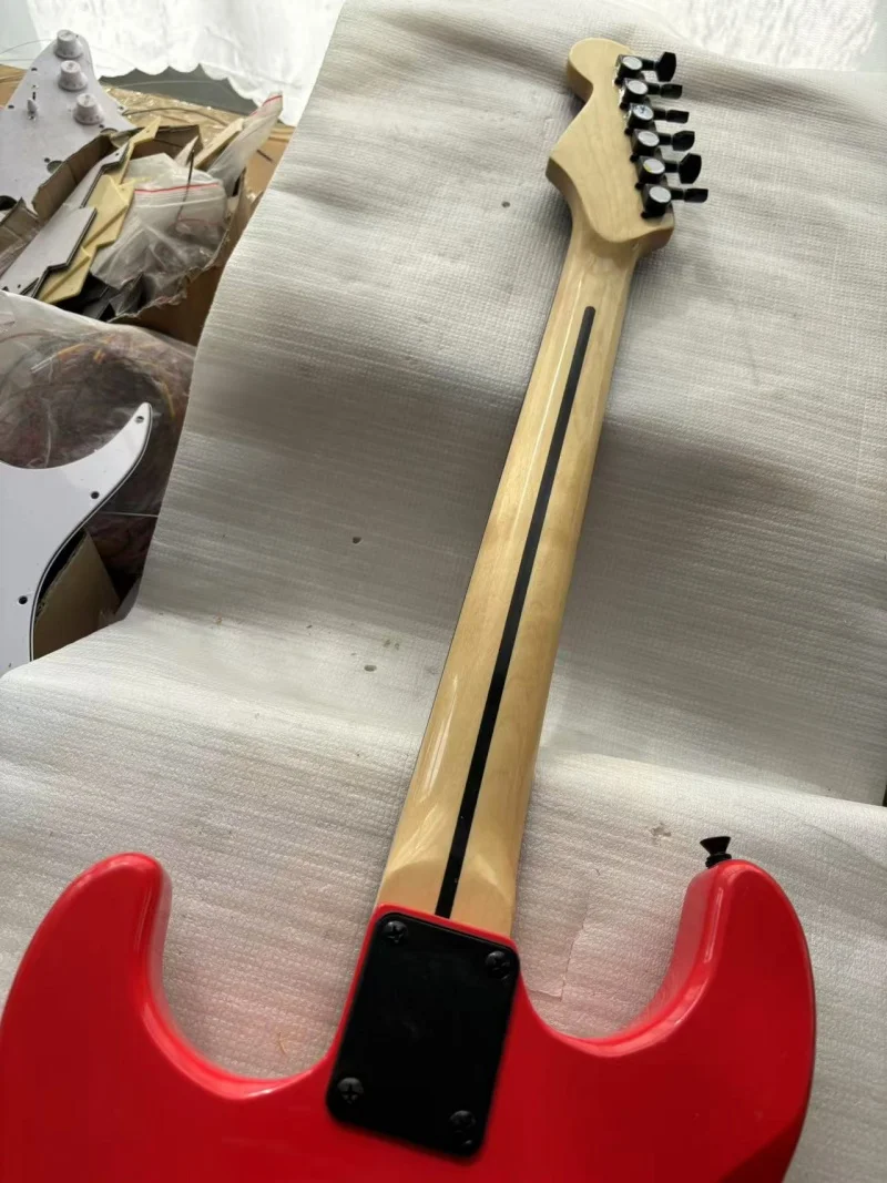 Big red 6-string electric guitar,Rosewood fingerboard,Black hardware,Fixed bridge,Solid wood quality,Free delivery view 5