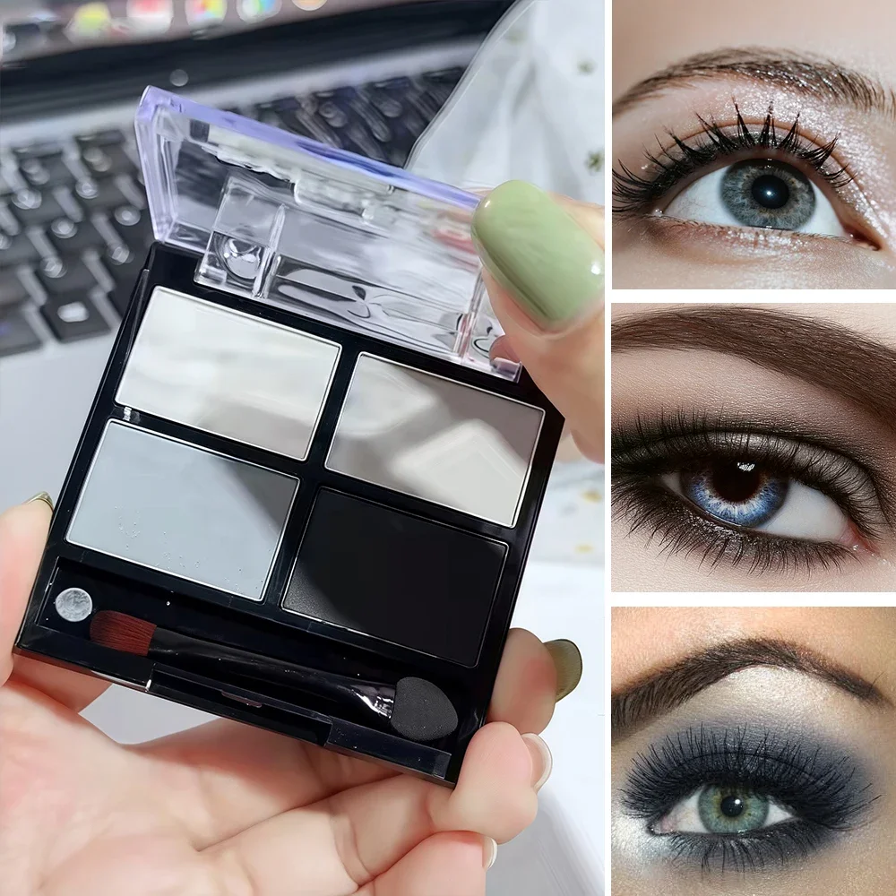 Hochpigmentierte Glitzer-Highlighter-Lidschatten-Palette, 4 Farben, langlebig, schweißfest, wasserfest, matt, birnenförmig, erdfarbener Lidschatten