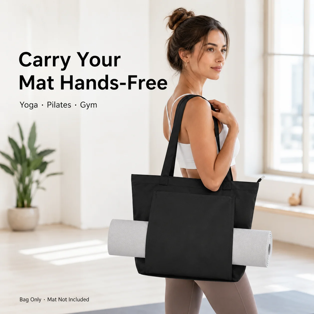 Yoga Mat Tote Bag Large Capacity Women's Sports Shoulder Bag with Zipper Fits 15.6 Inch Laptop for Gym Pilates Workout Travel