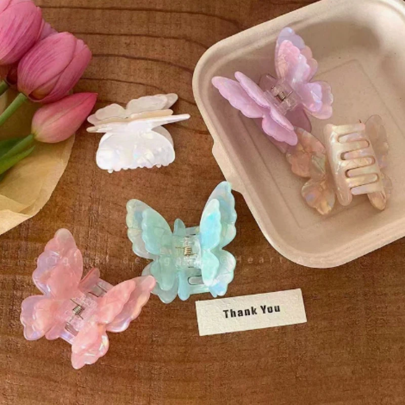 Butterfly Hair Claw French Acetate 3 Colors Fairy Crab Hair Clip Sweet Princess Shark Clip Curled Hairpin Hair Accessories Retro