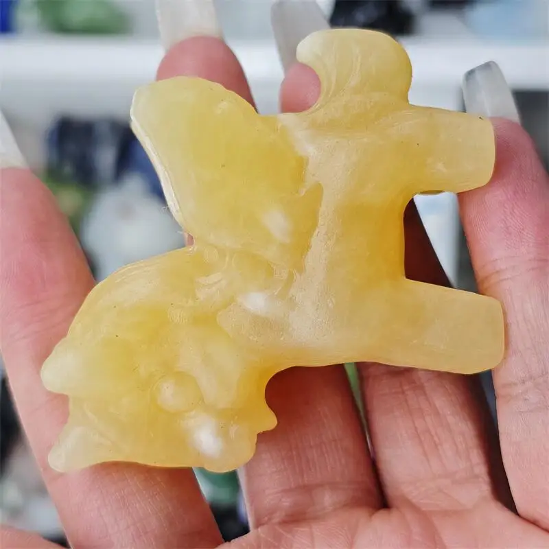 Natural Yellow Calcite Unicorn Carving Crystal Love Healing Fengshui Gemstones Home Decoration Holiday Gift 1pcs