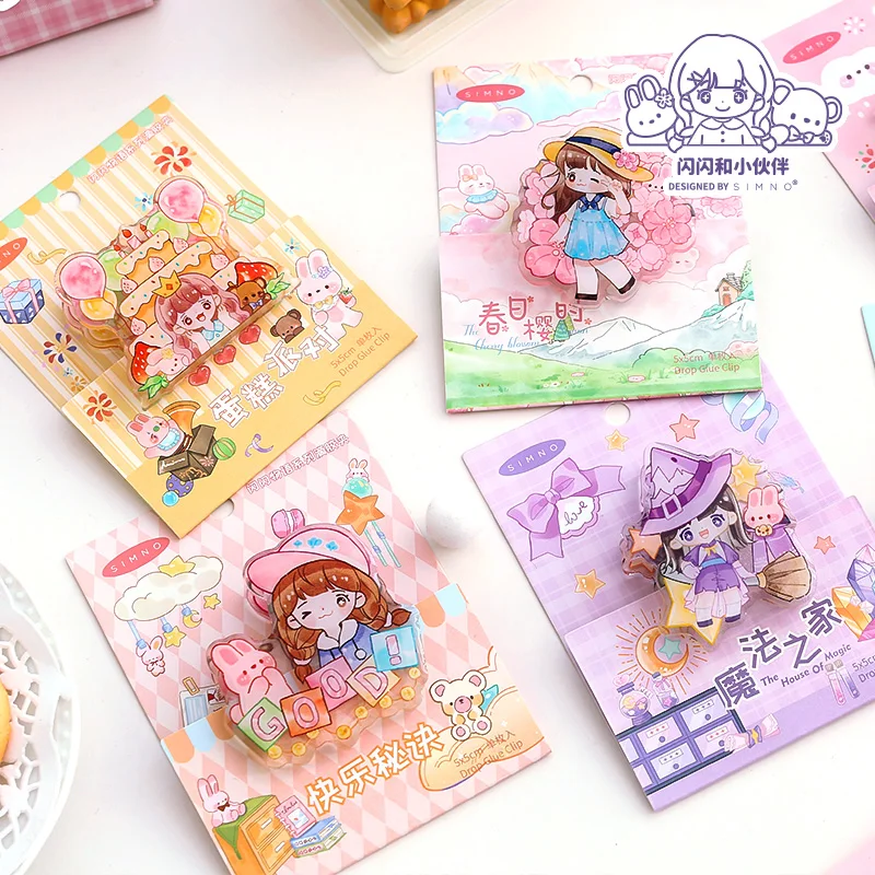 1 pc Girls and Flowers Story Acrylic Clip Cartoon Illustration Plastic Pocket Clip