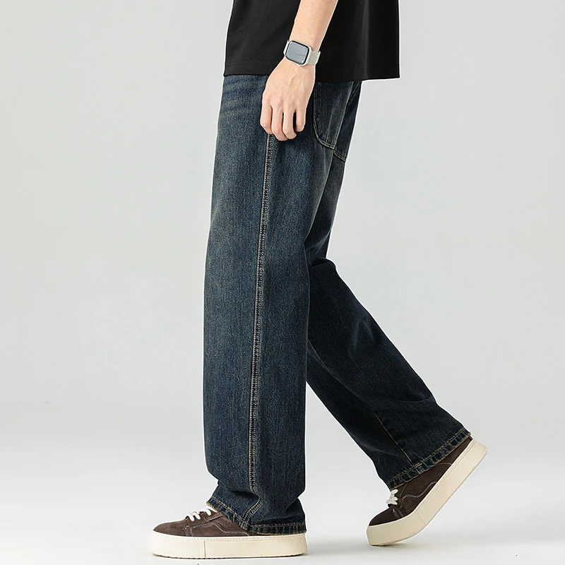 Rechte jeans Casual heren herfst nieuwe effen kleur losse broek Comfortabele vintage wijde pijpen denim broek Mannelijke kleding