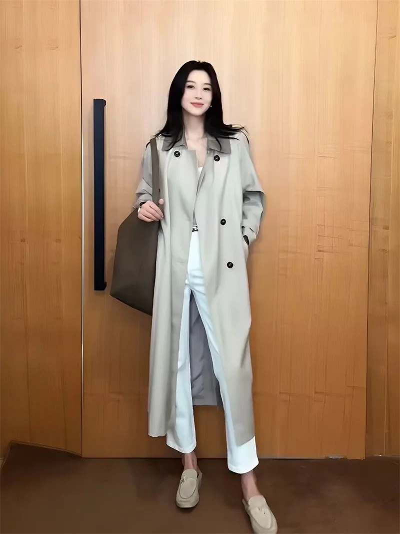 Trench con lacci con risvolto Cappotto da donna a maniche lunghe con cintura Capispalla larghi 2025 Nuovo autunno Street Travel Holiday Lady Top