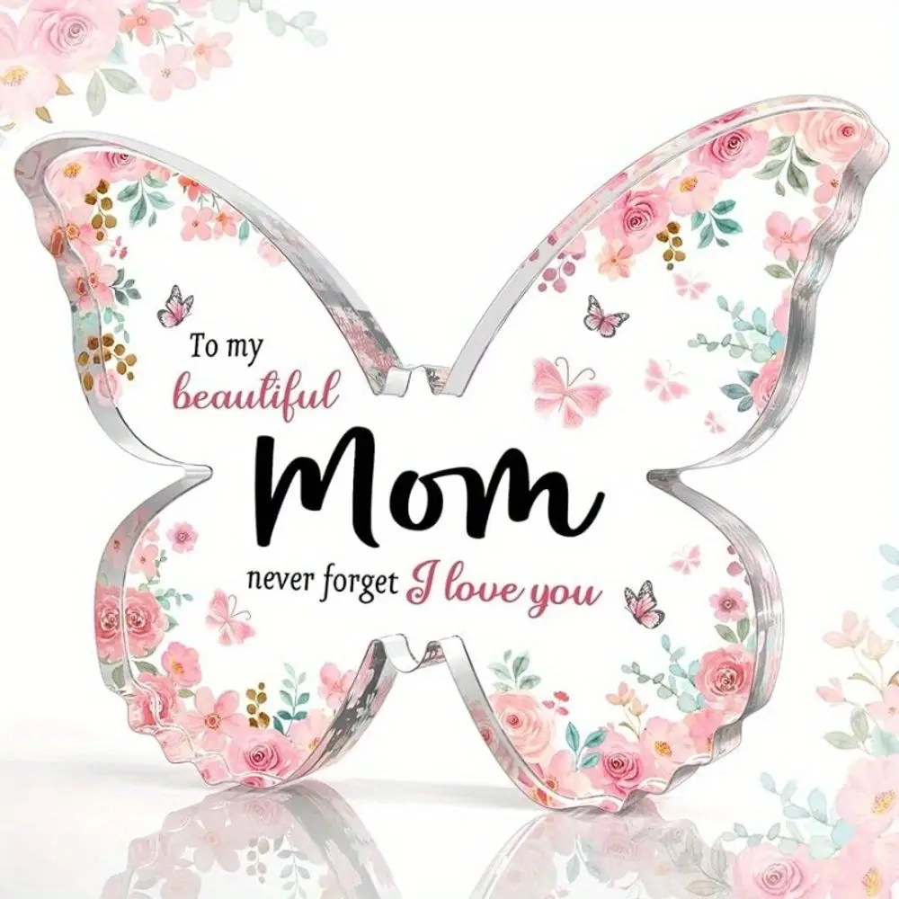 Unique Mom Birthday Gift from Daughter Son - Butterfly-Shaped Acrylic Plaque Keepsake - Mothers Day Gift, Christmas Gift