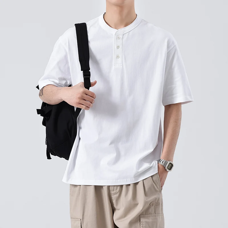 

SZYT612 Summer new trend of loose loose hundred casual cotton solid colour round neck short-sleeved T-shirt tide men's models