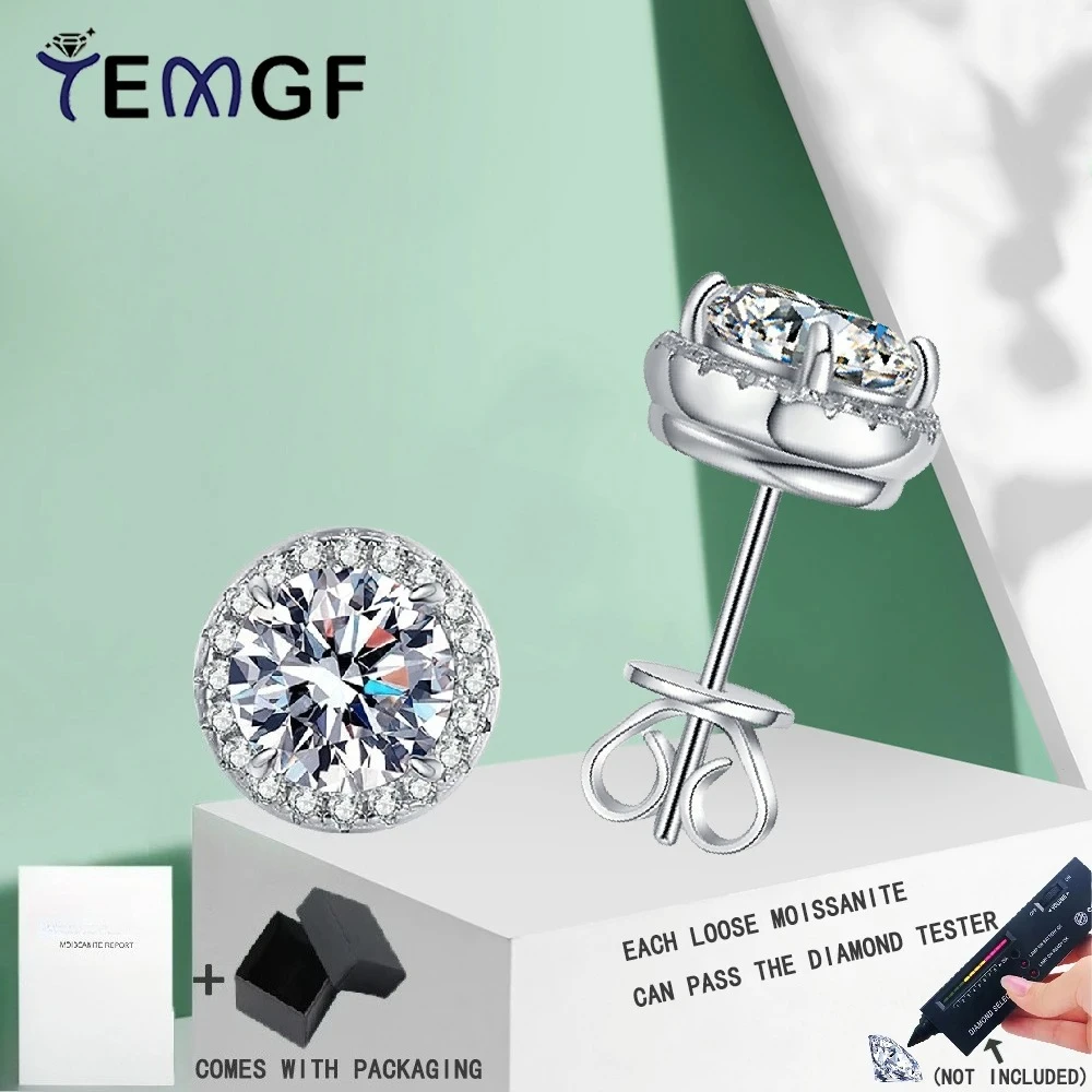 

TEMGF 100% S925 Sterling Silver Ear Studs Full Sparkling Moissanite/Zircon Inlay Earrings for Women Girls Classic Fine Jewelry