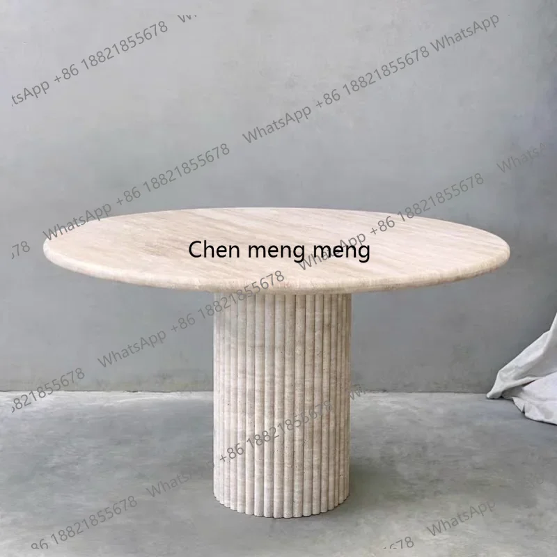 

Natural travertine dining table model room, quiet wind round table high-end