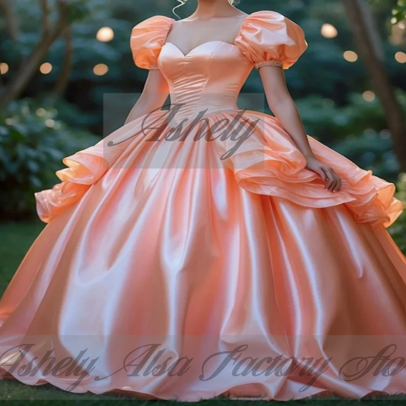 A2748 신데렐라 공주 소녀 성인식 드레스 짧은 소매 볼 가운 댄스 파티 생일 파티 15 첫 성찬식 착용 맞춤형