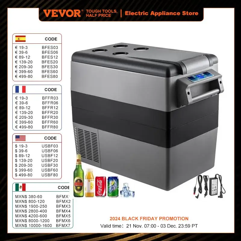 VEVOR 20L 22L 35L 45L 55L Réfrigérateur de Voiture Mini Congélateur Glacière Portable Frigo Auto