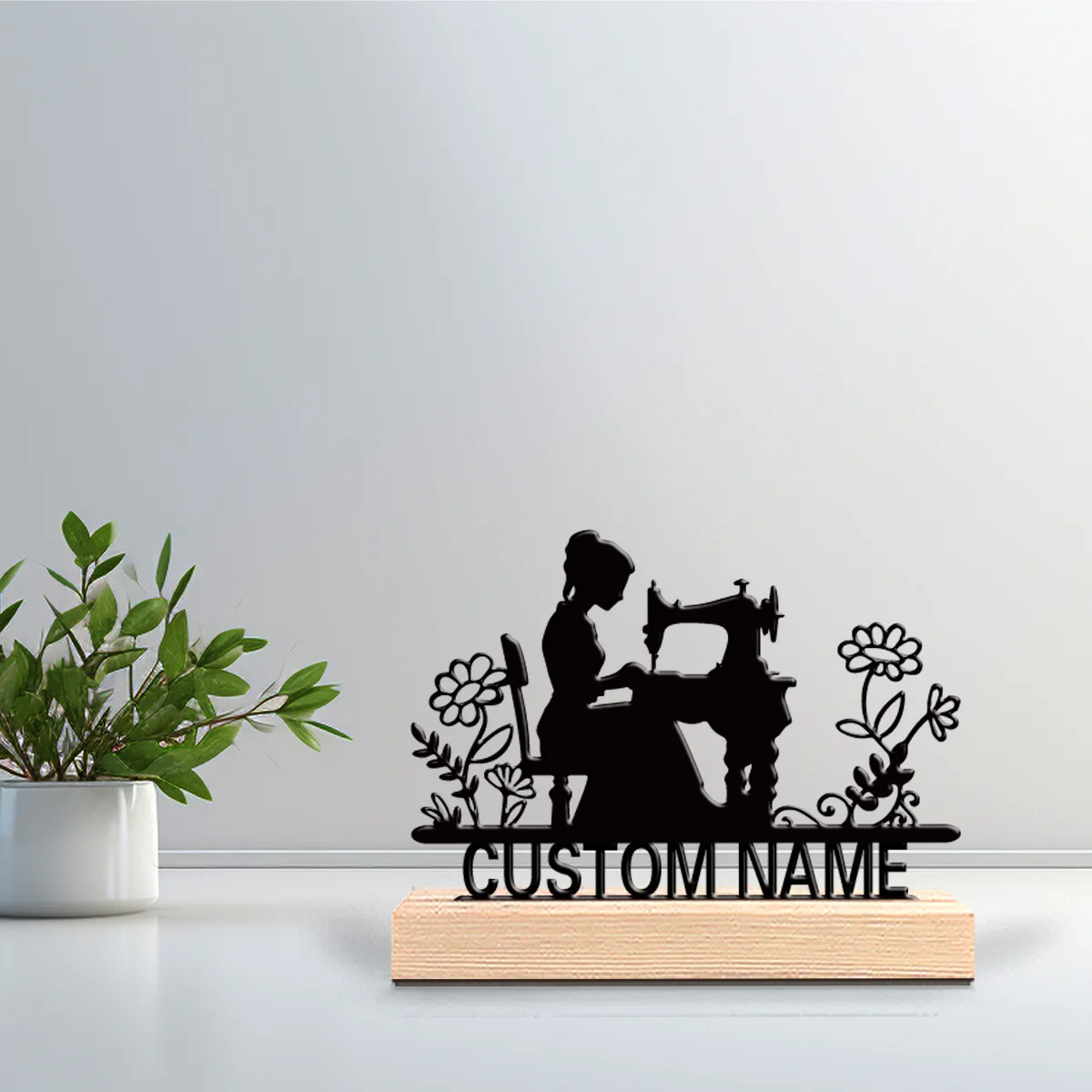 1 Stück süße personalisierte Nähmaschine Metallstatuen Metallkunst mit Holzsockel Werkstatt, modernes Rustikal, Steampunk-Themen