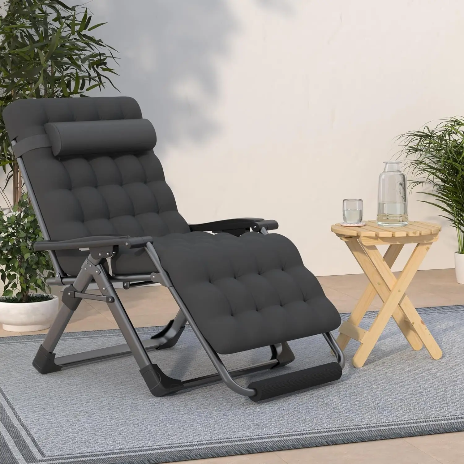 Oversized Zero Gravity Chair,33In XXL Lounge Chair w/Removable Cushion&Headrest, Reclining Camping Chair w/Upgraded Lock