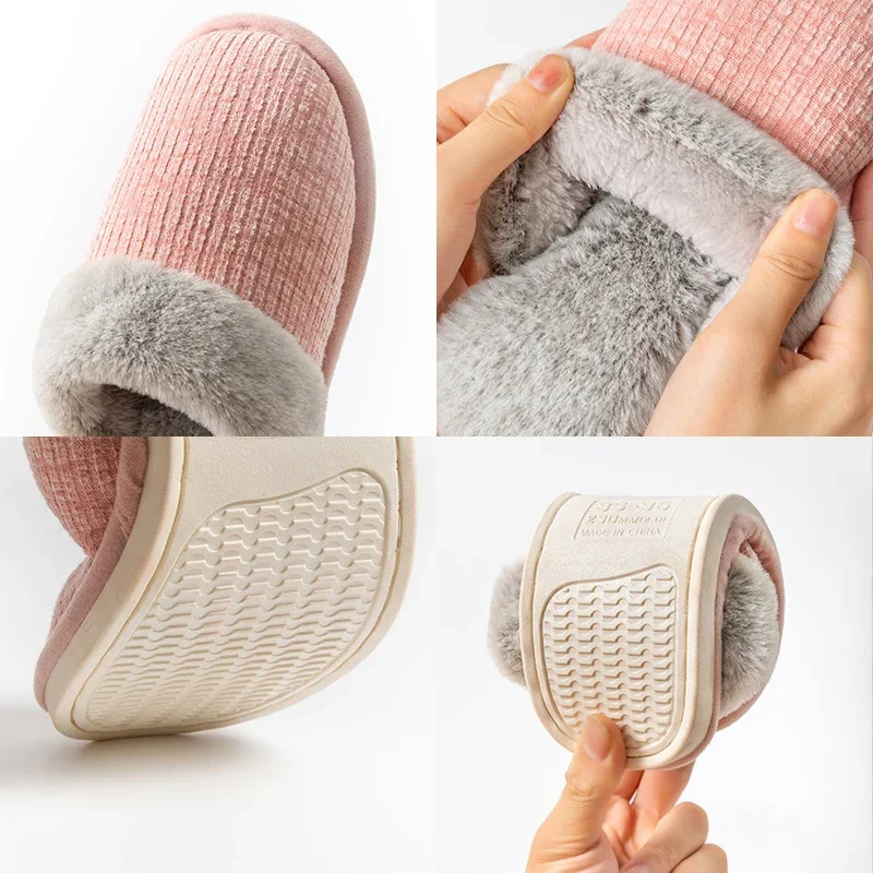 Chinelos de algodão para casa de inverno para sola macia interna feminina, antiderrapante, quente, pés não cansados, sapatos de algodão simples para casal