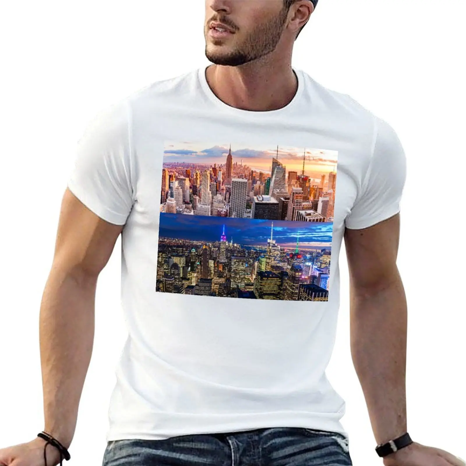 Camiseta Manhattan Day & Night, camisetas gráficas para hombre, camisetas divertidas, camisetas de algodón, camiseta de diseñador