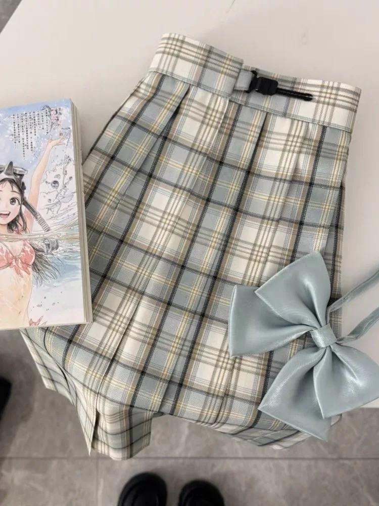 

Оригинальная клетчатая юбка мангаен с высокой талией, юбка трапециевидной формы для студентов и девочек, универсальная юбка из полиэстера JK Sle, бабочка...