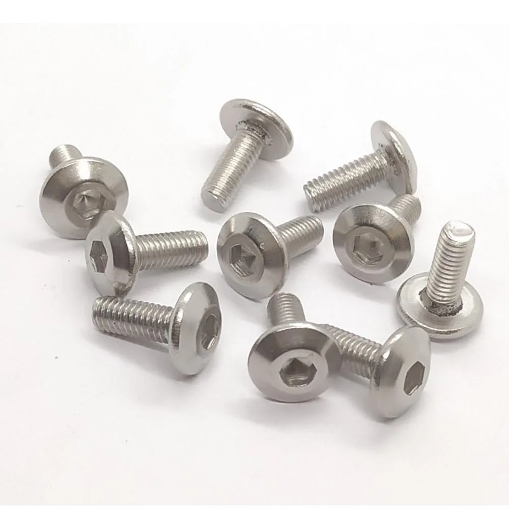 10pcs Stainless Steel Large Flat Head Hexagon Socket Screws Bolts M6 M6X16mm for Motorcycle Moped Scooter Tail Plates