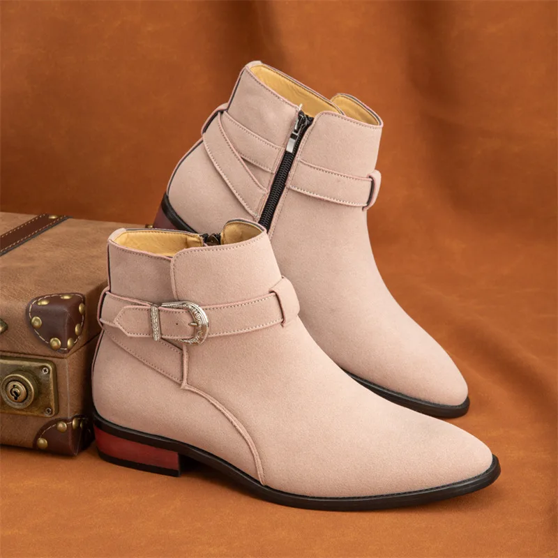 

High Quality Fashion Mens Chelsea Boots Size 38-46 High-top Dress Shoes Man Luxury Pointed Toe Suede Ankle Boots Botas Masculino